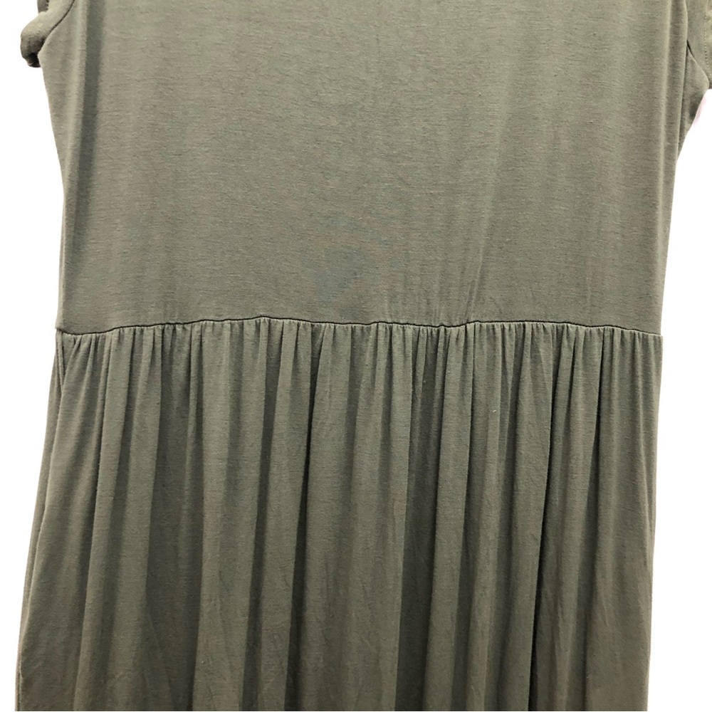 Maxi Dress Cap Sleeve Crew Neck with Elastic Waistline W Size 2XL Moss Green - Picture 9 of 11